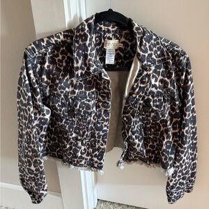 Alice and Olivia Leopard Print Cropped Denim Jacket